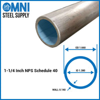 Steel Pipe 1-1/4" Sch 10 ( 1.660 OD x 1.442 ID)